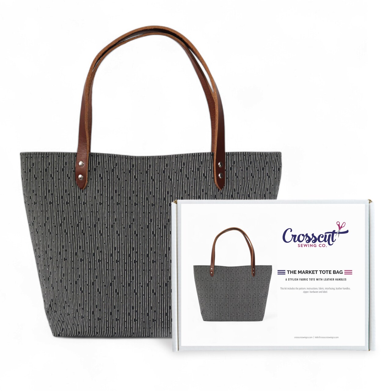 Crosscut Sewing Co.® Market Tote Bag Sewing Project Kit for Beginners with Fabric, Instructions and Video